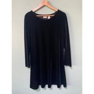 Vintage Women's Long‎ Sleeve Black Velvet Midi Dress Size 10